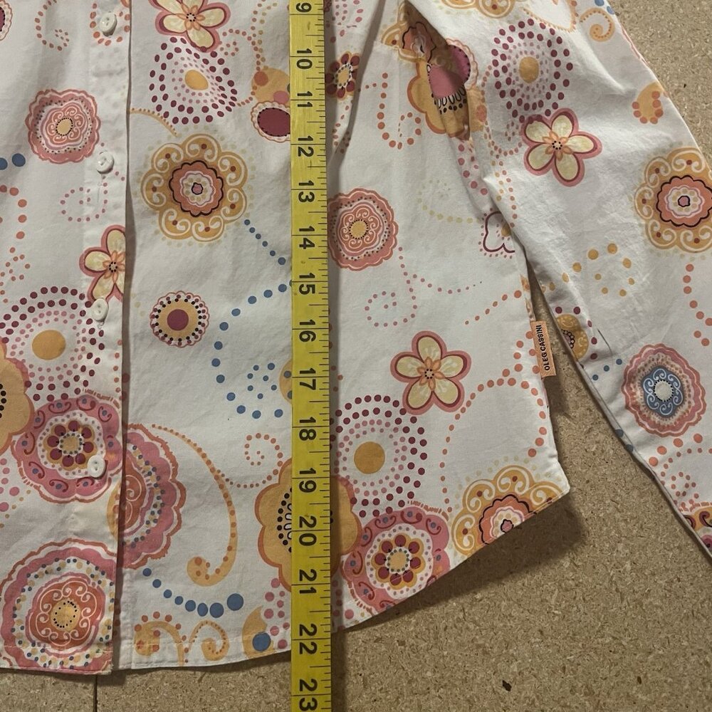 Oleg Cassini Weekend Women Button Down Shirt Paisley Cotton Size Small Stretch - Picture 5 of 8